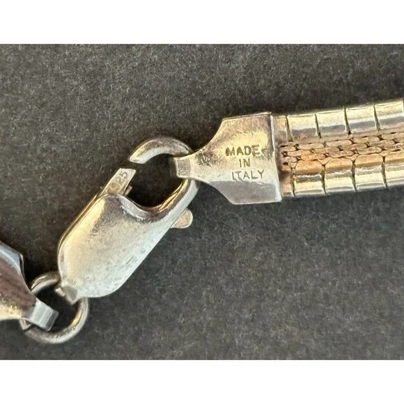 Vior Italy Sterling Silver 16in Omega Chain 6mm with Hammered Pendant - Picture 5 of 8